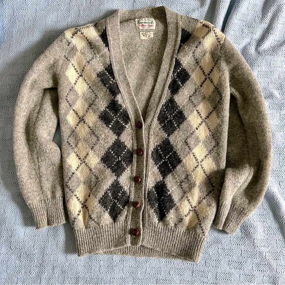 Shetland wool argyle cardigan vintage Sz small preppy librariancore academia - Picture 1 of 11